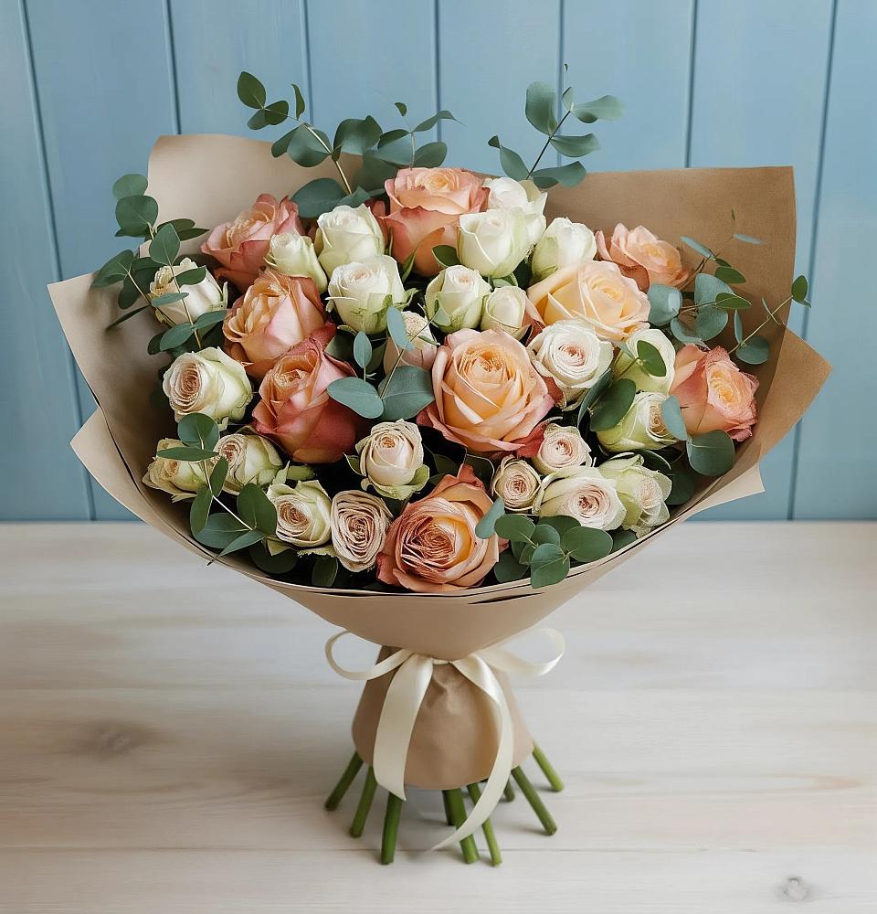 Букет цветов из: Альстромерии и Розы в Пашию