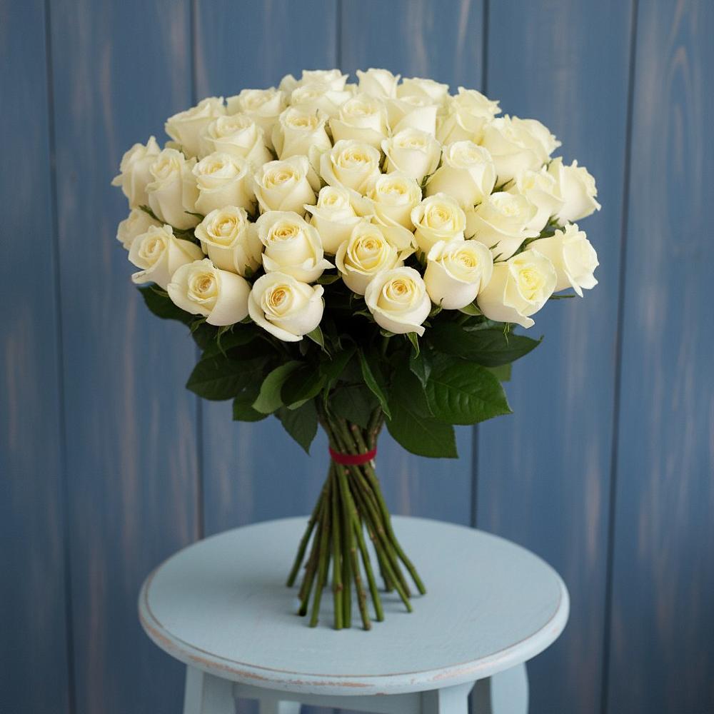 Букет 51 Белая роза Эдлесс Лав в Пашию