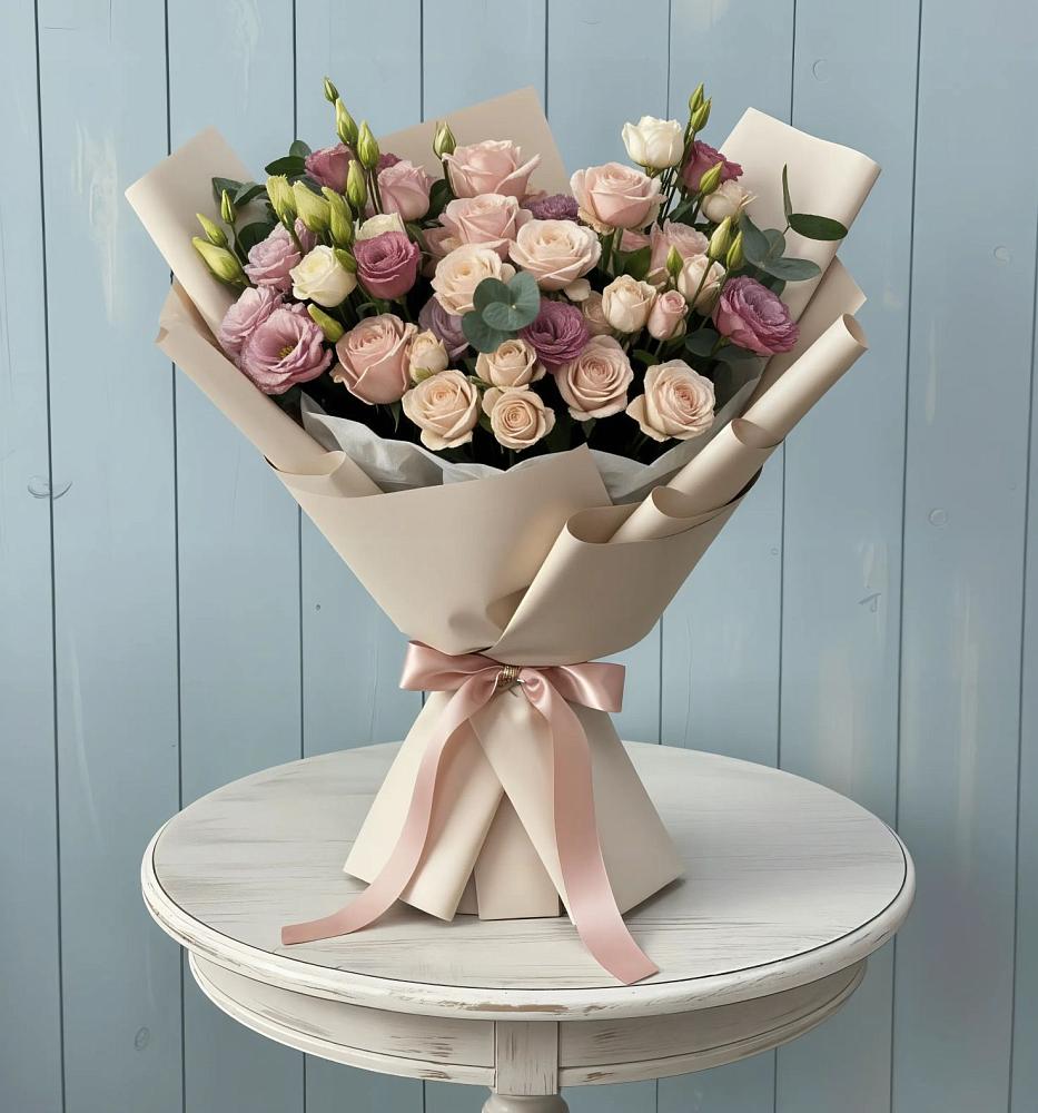 Букет цветов из: Розы и Лизиантусы в Пашию