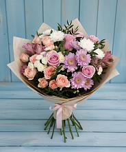 Букет цветов из:  Хризантемы, Розы и Альстромерии в Пашию